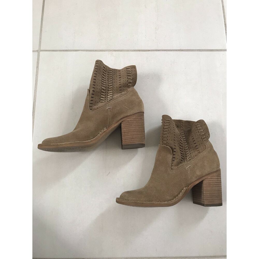 Dolce Vita Landon Perforated Suede Chunky Heel Ankle Boots Brown